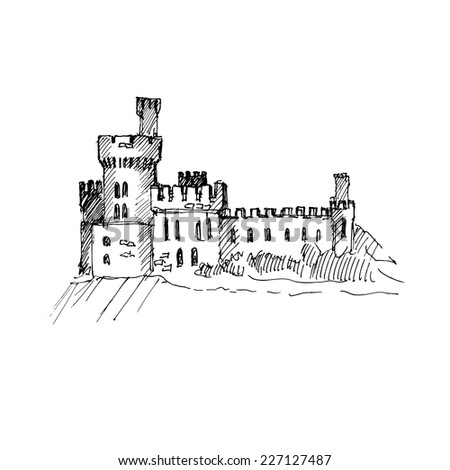 Medieval Castle Sketch Vector Illustration Stock Vector 227127487