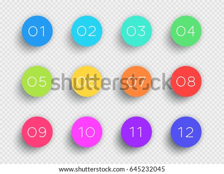 Number Bullet Point Colorful 3d Circles 1 to 12 Vector