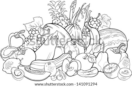 Black White Cartoon Vector Illustration Fruits Stock Vector 141091294 ...