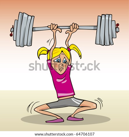 Cartoon Illustration Teen Girl Lifting Heavy Stock Illustration ...