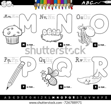 Black And White Cartoon Vector Illustration Of Capital Letters Alphabet Educational Set For Reading Writing