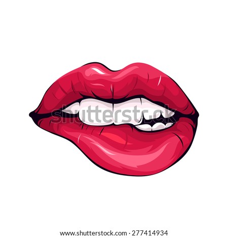 Biting Her Lips Teeth On White Stock Vector 277414934 - Shutterstock