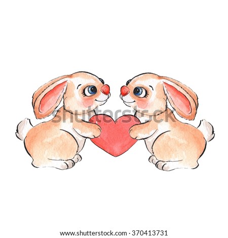 Cartoon rabbits. Watercolor illustration 06