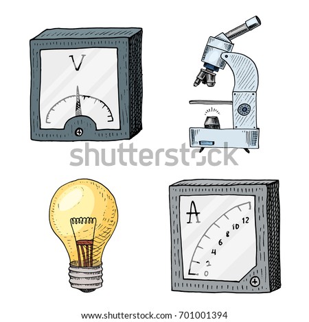 Ammeter Voltmeter Microscope Light Bulb Engraved Stock ...