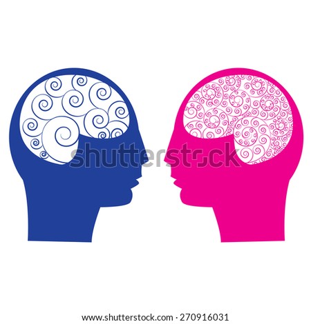 Abstract male vs female brain ,think , idea, ability. Spiral human brain, Artist designer brain 