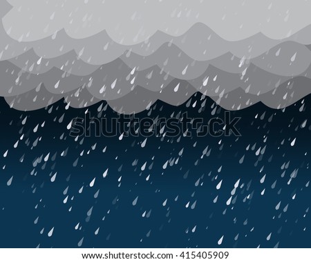 Heavy rain in dark sky, vector background