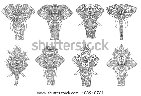 Big set card with Elephant. Frame of animal made in vector. Illustration for design, pattern, textiles. Hand drawn Use for children's clothes, pajamas, Adult coloring book