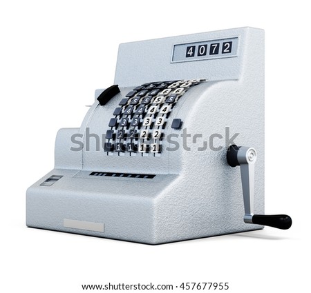 Vintage cash register isolated on white background. 3d rendering.