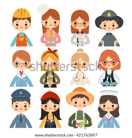 big set children different professions cute stock vector royalty