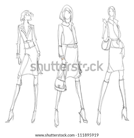 Sketch Fashion Girl Handdrawn Fashion Model Stock Vector 95860570 ...