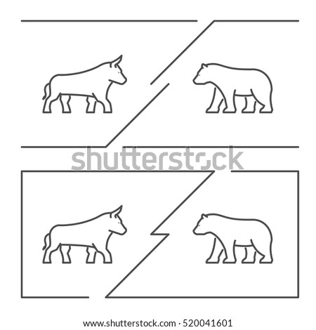Vector symbol for stock market and stock exchange. Modern bull and bear icon for Wall Street. Logo for online trading.