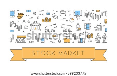 Line vector banner for stock market. Horizontal concept of commodity exchange.