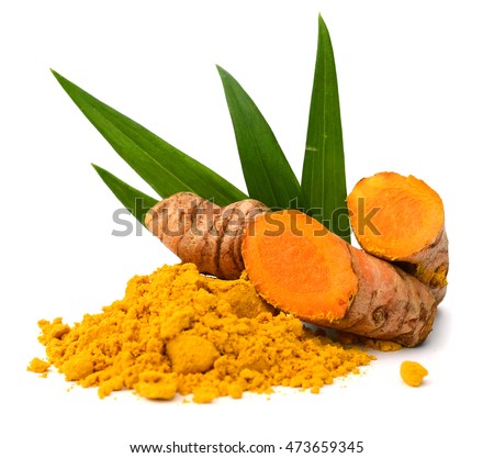 Fresh turmeric slices isolated on white background