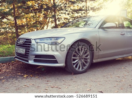 MUNICH, GERMANY - OCTOBER 01, 2016: Audi A6 parked on a street of Munich, suburb. Audi is among the best-selling luxury automobiles in the world.