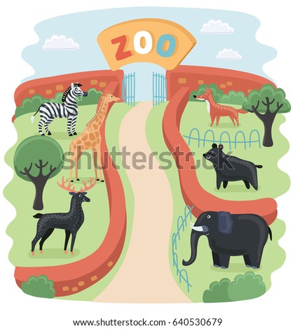 Vector Cartoon Illustration Animals Zoo Park Stock Vector 640530679 ...