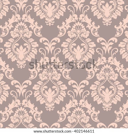 Vector Baroque floral Damask ornament pattern element. Elegant luxury texture for textile, fabrics or wallpapers backgrounds. Rose quartz color