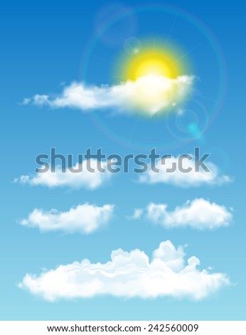 Transparent Realistic Clouds Blue Sky With Sun And Transparent Realistic Clouds Blue Sky With Sun And