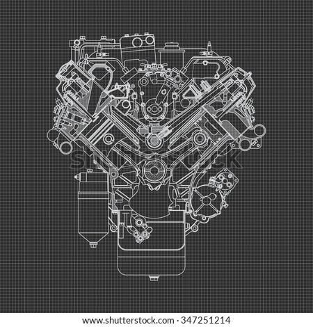 Engine Line Drawing Background Stock Vector 347251214 - Shutterstock