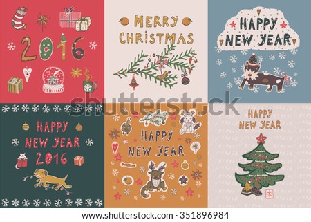 Happy New Year Card Set Stock Vector 351896984 - Shutterstock