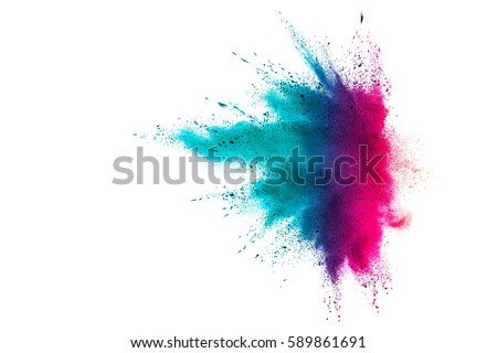 Colorful powder explosion on white background. Colorful dust explode. Paint Holi.