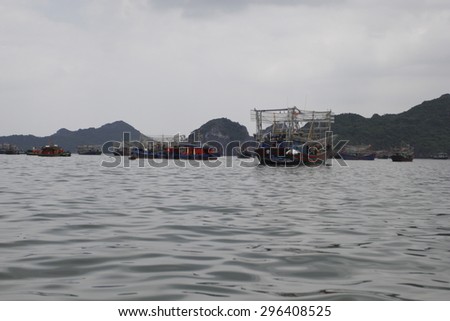 Hai Phong, Viet Nam, July 12, 2015, Fishermen village in CatBa Island. Fisheries here well developed fishing. Tourists can visit the island to visit the fishing villages with very cheap costs
