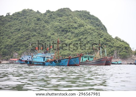 Hai Phong, Viet Nam, July 12, 2015, Fishermen village in CatBa Island. Fisheries here well developed fishing. Tourists can visit the island to visit the fishing villages with very cheap costs