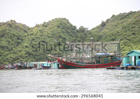Hai Phong, Viet Nam, July 12, 2015, Fishermen village in CatBa Island. Fisheries here well developed fishing. Tourists can visit the island to visit the fishing villages with very cheap costs