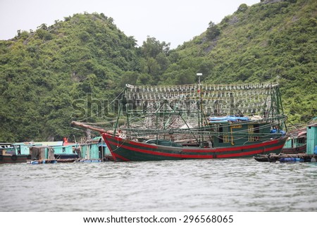 Hai Phong, Viet Nam, July 12, 2015, Fishermen village in CatBa Island. Fisheries here well developed fishing. Tourists can visit the island to visit the fishing villages with very cheap costs
