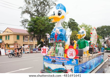 Tuyen Quang, Vietnam September 10, 2016: The giant lanterns homemade associated with the symbol of the fairy tales and legends of the Mid-Autumn Festival (full moon night in August) in Vietnam.