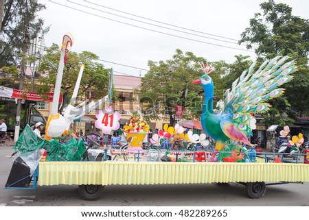 Tuyen Quang, Vietnam September 10, 2016: The giant lanterns homemade associated with the symbol of the fairy tales and legends of the Mid-Autumn Festival (full moon night in August) in Vietnam
