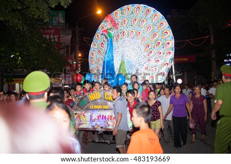 Tuyen Quang, Vietnam September 10, 2016: The giant lanterns homemade associated with the symbol of the fairy tales and legends of the Mid-Autumn Festival (full moon night in August) in Vietnam