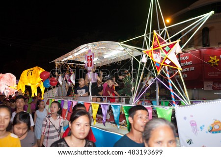 Tuyen Quang, Vietnam September 10, 2016: The giant lanterns homemade associated with the symbol of the fairy tales and legends of the Mid-Autumn Festival (full moon night in August) in Vietnam