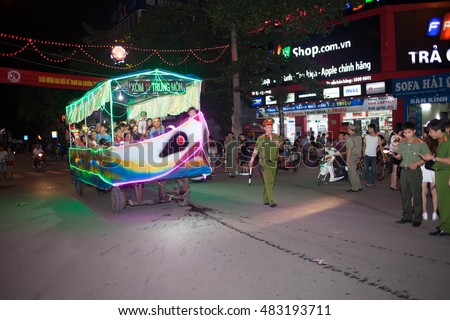 Tuyen Quang, Vietnam September 10, 2016: The giant lanterns homemade associated with the symbol of the fairy tales and legends of the Mid-Autumn Festival (full moon night in August) in Vietnam