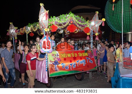 Tuyen Quang, Vietnam September 10, 2016: The giant lanterns homemade associated with the symbol of the fairy tales and legends of the Mid-Autumn Festival (full moon night in August) in Vietnam