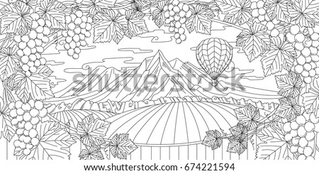 Download Adult Coloring Illustration New Zealand Vineyard Stock ...