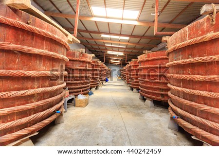 Phu Quoc island, Kien Giang province, Vietnam - May 02, 2016 : at factory fish sauce production facilities on Phu Quoc island by traditional fermented method of anchovies fermented brewed