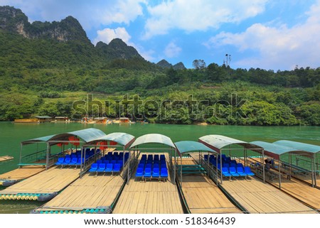 Ban Gioc waterfall, Cao Bang province, Vietnam - September 23, 2016:the boats are waiting tourists at Ban Gioc waterfall in Cao Bang, These are one of the nicest waterfalls in northern Vietnam.