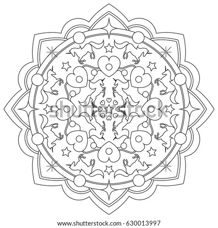  Unicorn  Mandala Vector Illustration Black White Stock 