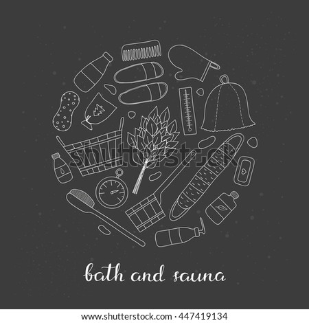 hand drawn outline bath sauna items stock vector 447419134 hand drawn outline bath and sauna items in circle shape with lettering