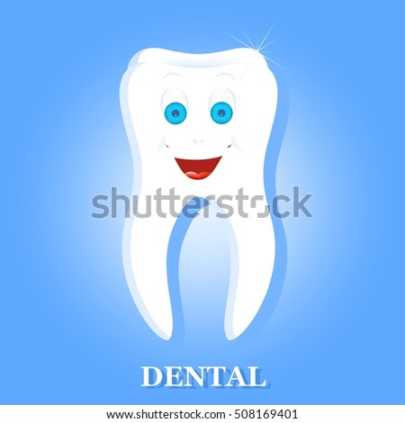 White Human Tooth With Down Laughing Face Blue Eyes Eyebrows And A Big Smile White Human Tooth With Down Laughing Face Blue Eyes Eyebrows And A Big Smile