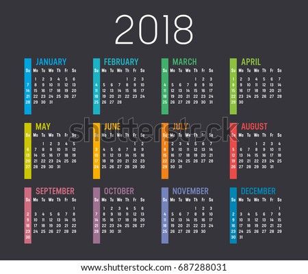 Colorful year 2018 calendar vector template