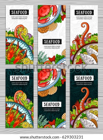 Big Set Seafood Vertical Banners Design Stock Vector 