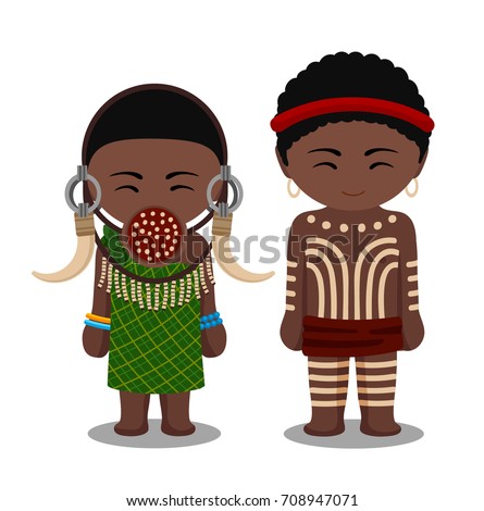 Mursi People Traditional Costume Man Woman Stock Vector 708947071 ...