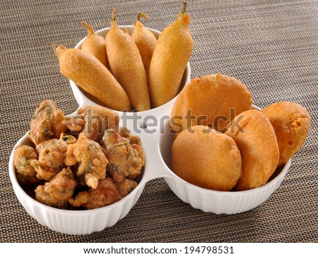 Mix Pakoras, An extremely delicious and mouth watering snack of Pakistani &amp; Indian Peoples - stock photo