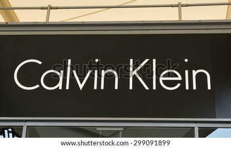 London, UK - June 14, 2015: Detail of the entrance to a Calvin Klein shop. Calvin Klein is a famous American fashion designer for men, women and children apparel, sportswear, etc.
