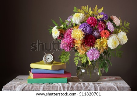Bouquet and book. Back to school. September 1. The Teacher's Day. The Day Of Knowledge.