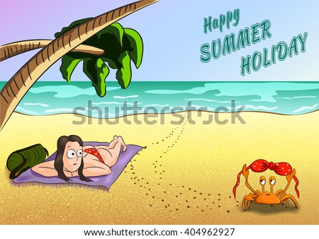 Summer Holiday Vector Illustration Funny  Situation Stock 