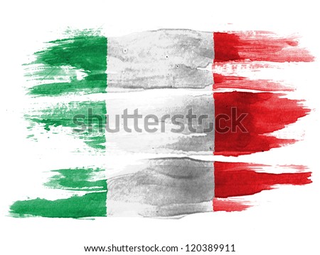 The Italian flag painted on white paper with watercolor - stock photo