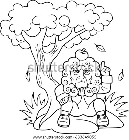 Cartoon Newton Sits Under Apple Tree Stock Vector 634067999 - Shutterstock