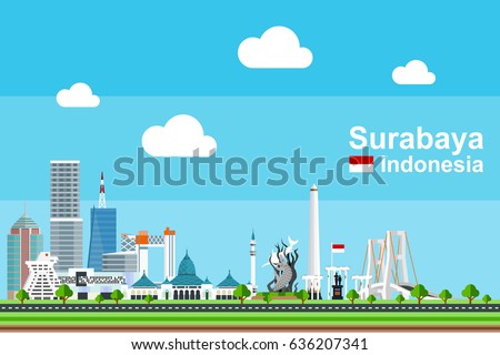 Simple Flatstyle Illustration Surabaya City Indonesia เวกเตอร์สต็อก